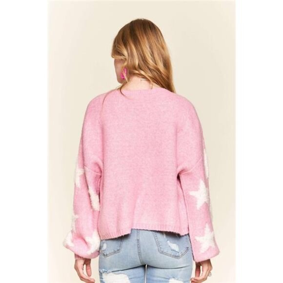 ADORA‎ Full Size Star Contrast Round Neck Sweater Plus Size - Picture 3 of 5